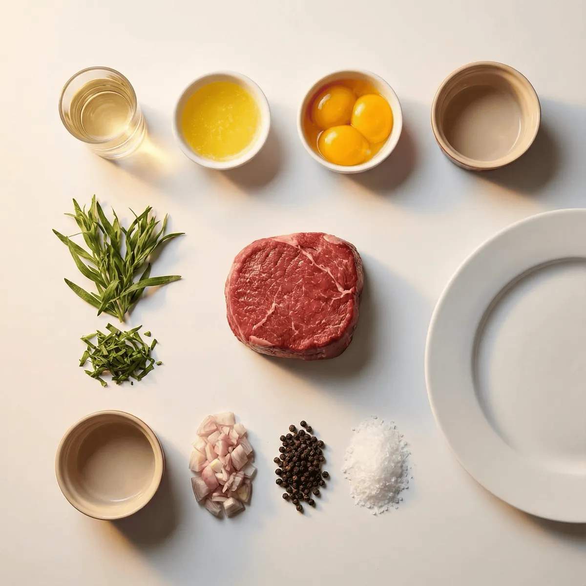 Châteaubriand ingredients, knolling-style mise en place