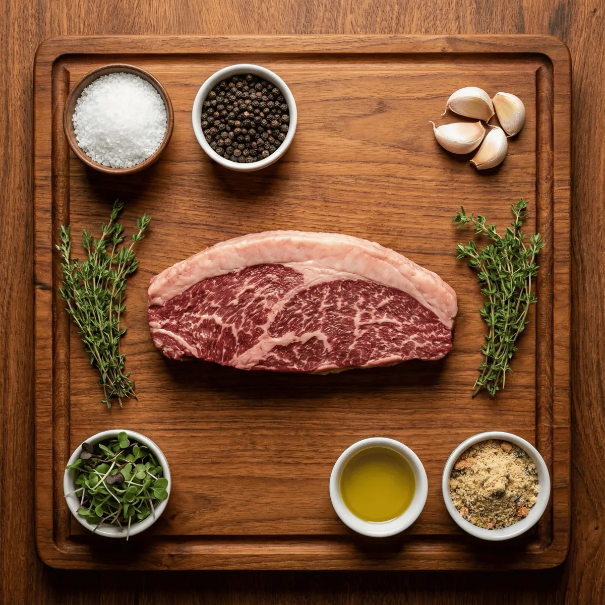 Picanha ingredients, knolling-style mise en place